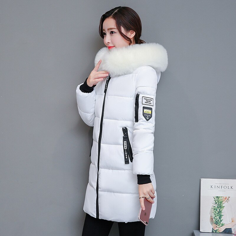 Parka femmes hiver manteaux Long coton décontracté fourrure à capuche vestes femmes épais hiver Parkas femme pardessus manteau MLD1268: WHITE / S