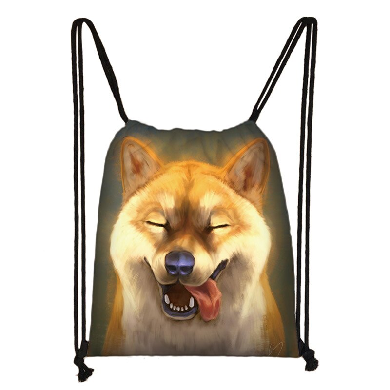 Sød yorkshire terrier / shiba inu / beagle / bulldog snøre taske dame opbevaringstaske hvalp hund rejsetasker rygsæk: Skdshiba-inu 08