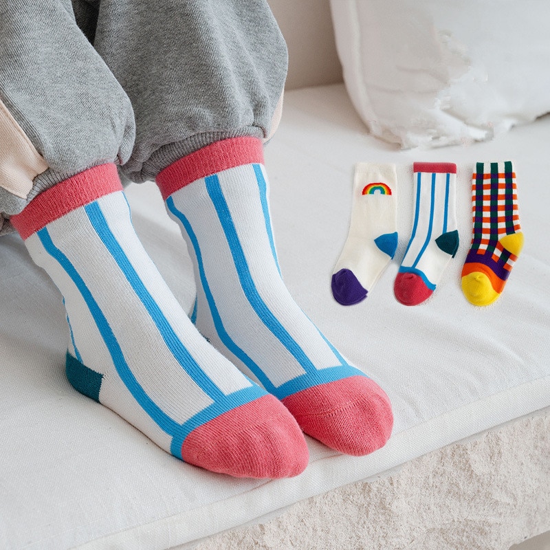 3pairs/set Colorful Children&#39;s Socks Cotton Socks for Boy Striped Casual Socks for Children Girls Kids Sport Socks 1-8Y
