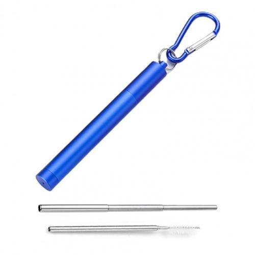 1 Set Multifunctionele Telescopische Rechte Stro Ergonomische Rietje Draagbare Opvouwbare Droog Onmiddellijk Inklapbare Straw: Blauw