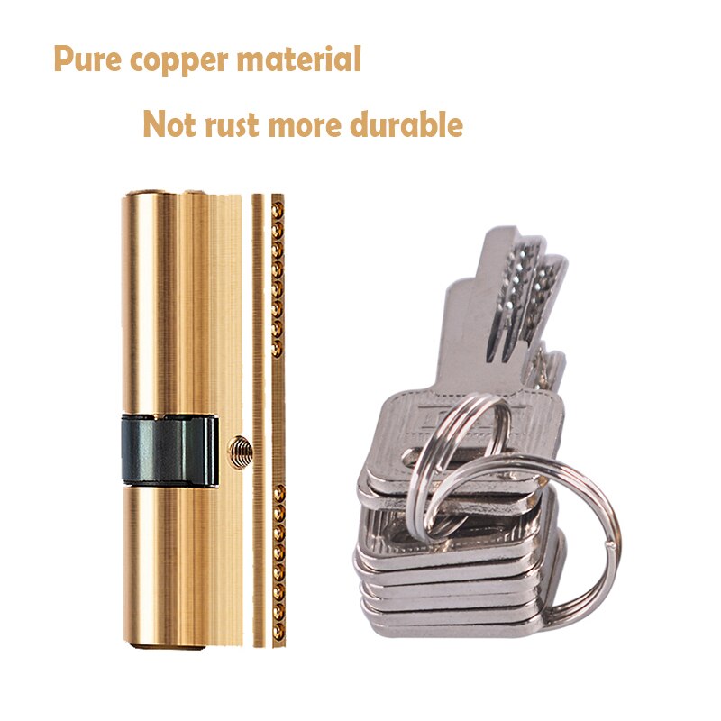 1Pc Pure Koper Anti-Diefstal Deurslot Core 65/70/80/90/115Mm messing Cilinder Met Ab Sleutel Anti-Diefstal Slot