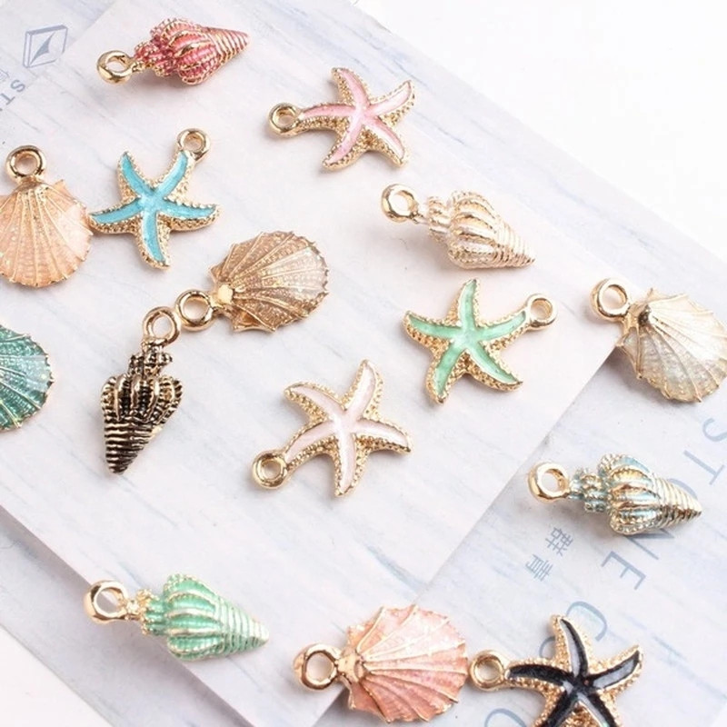 13PCS Conch Seashell Charms Pretty Conch Shell Pendants Starfish Bracelet Necklace Handmade Craft Accessories DIY Ocean Jewelry
