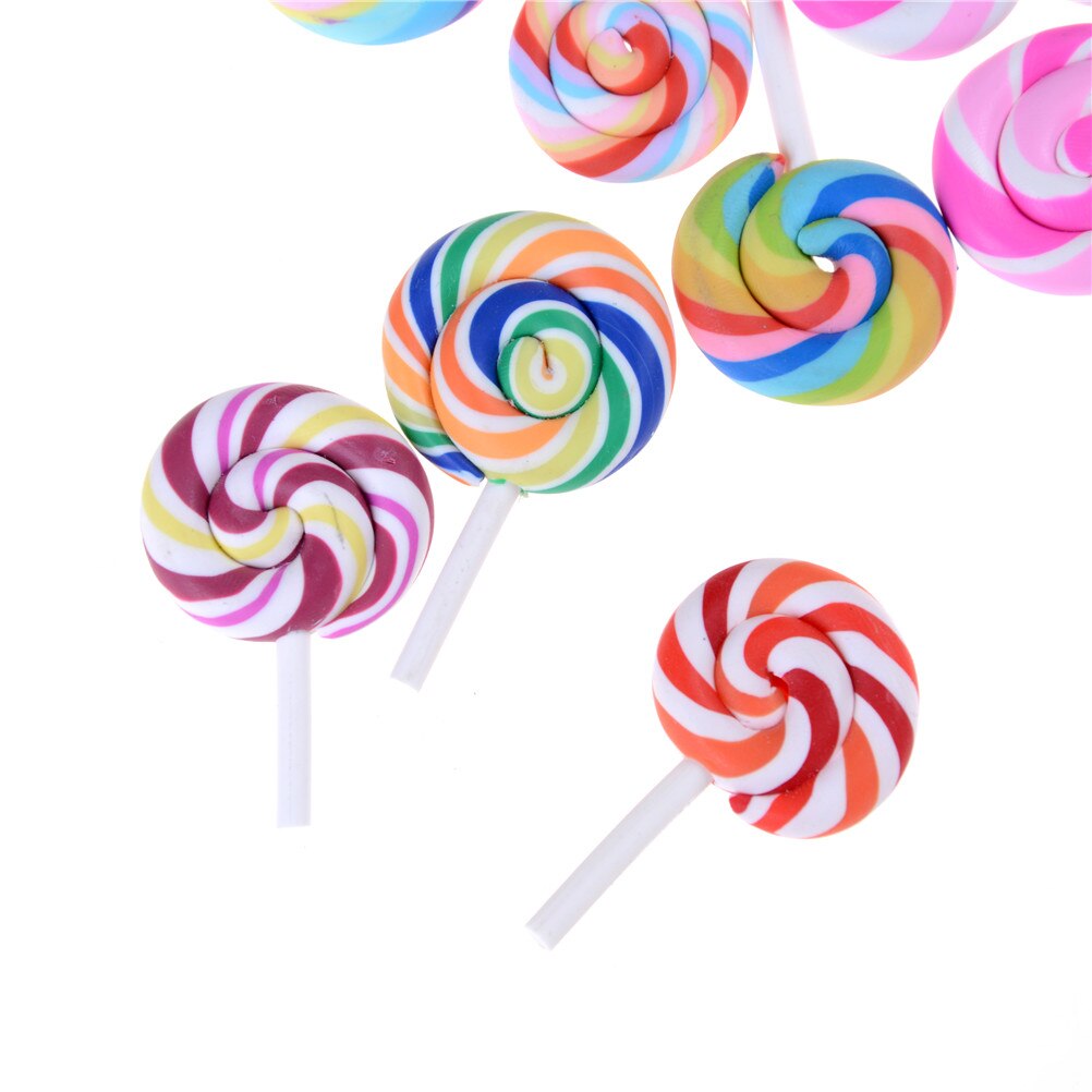 5Pcs Mini Polymer Clay Lollipop Simulation Artificial Food Rainbow Lollipop Candy DIY Home Decor Parts Clay Crafts