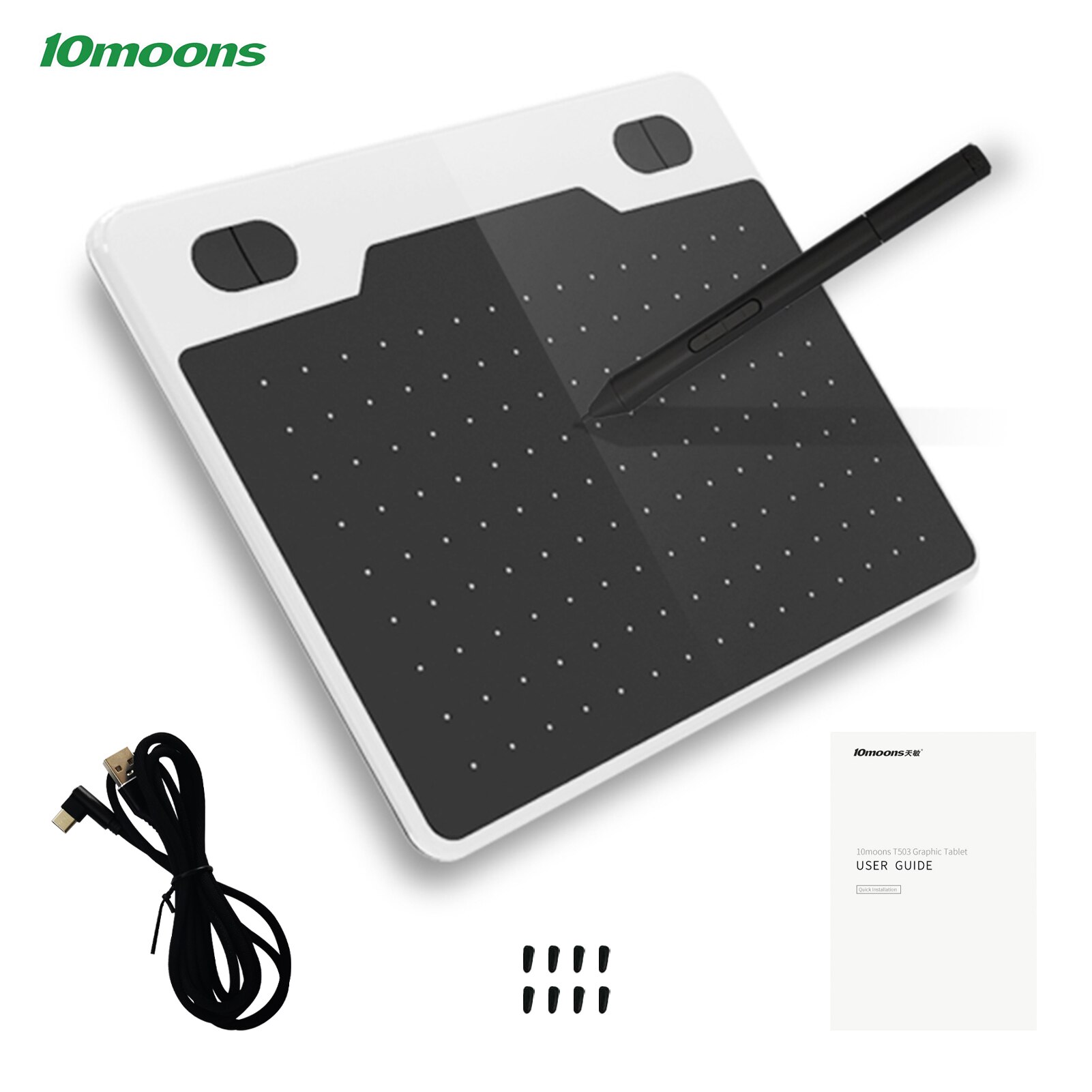 10 księżyców T503 cyfrowy tablet graficzny robić rysowania Ultralight bezbateryjny rysik 8192 poziomy ciśnienie 4 Kys android OTG: biały