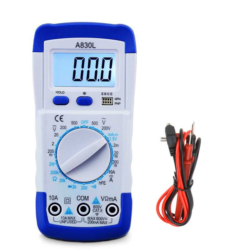 A830L LCD Digital Multimeter AC DC Voltage Diode Frequency Multitester Current Tester Luminous Display With Buzzer Function-1: blue white A830L