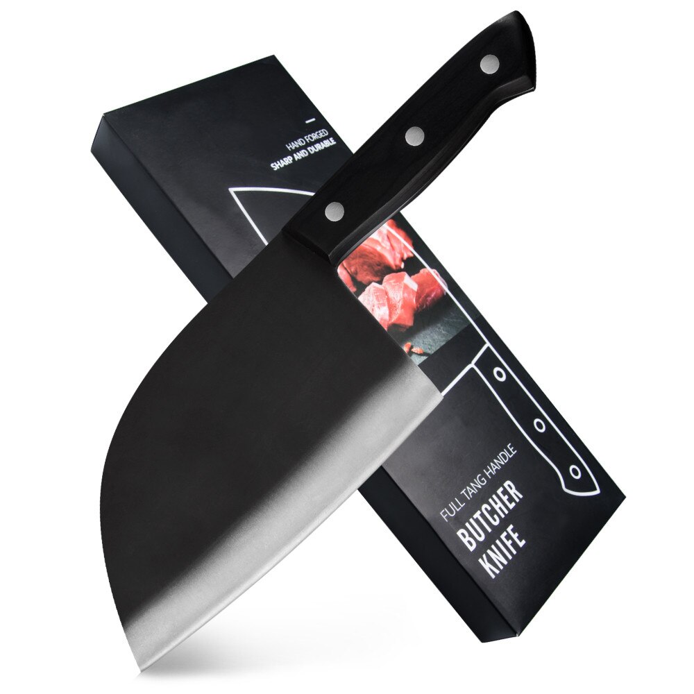 Damask Full Tang Chef Knife Handmade Forged High Carbon Clad Steel Kitchen Chinese Cleaver Filleting Slicing Butcher Cooking Set: C.Knife and Box