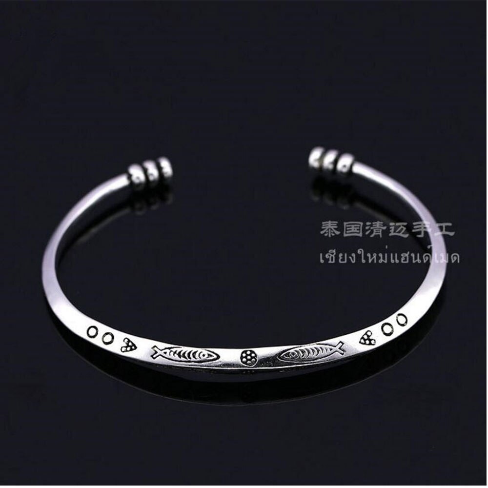 Anenjery Vintage 925 Sterling Thai argent 3 modèles à la main poisson sculpté manchette Bracelets et Bracelets S-B83