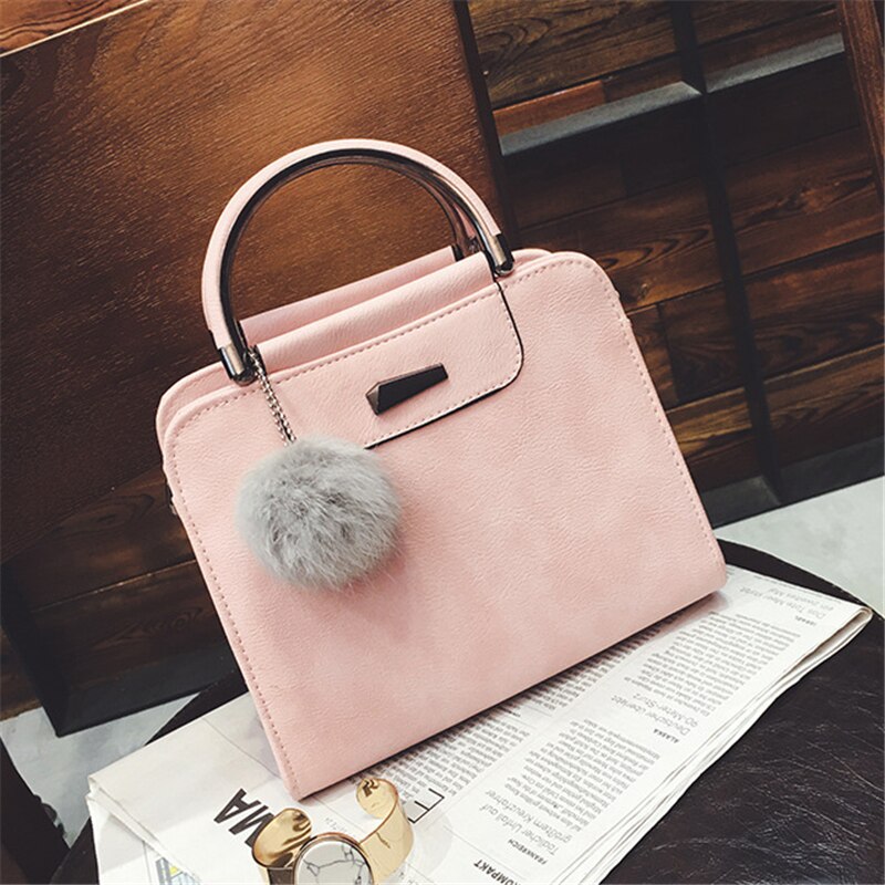 Handtas dames casual tote bag dames grote schouder messenger bags pu leren handtas met bontbal bolsa