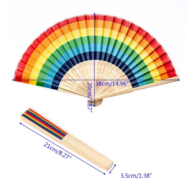 Zomer Regenboog Kleur Zijden Doek Handheld Folding Fan Voor Wedding Party Decoratie Festival Dansvoorstelling Levert