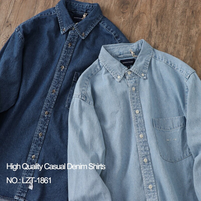 Oversized Korean Plain Blue Long Sleeve Unisex Denim Jean Jacket for Men