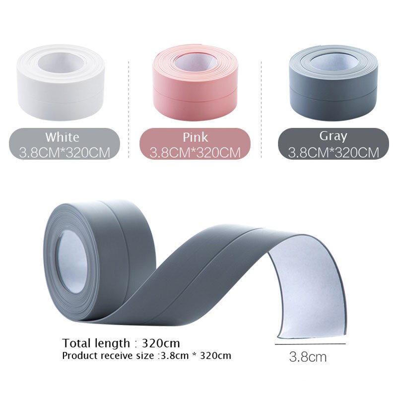 3.8cm*320cm diskbänk band tejp väggdekal badrum dusch vägg gap för heminredning självhäftande pvc vattentäta klistermärken