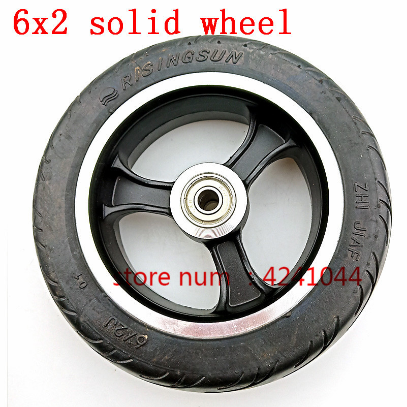 Roue de chariot Scooter électrique 6 pouces | Roue 6x2 avec pneu à Air, moyeu en métal 608 /628 roulements, roue de chariot à trous d'essieu 8/10mm: 10mm solid wheel