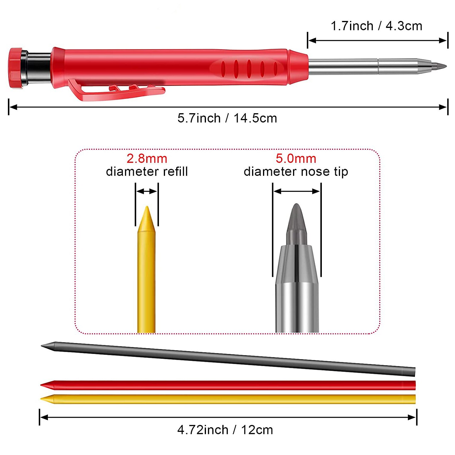 Solid Carpenter Pencils Woodworking Mechanical Tools With Built-in Sharpener For Scriber Wood Floor Metal Marking Drawing
