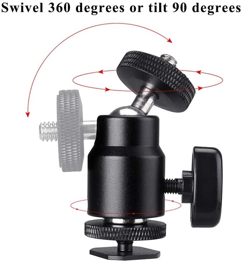 Tripod Head Camera Ball Head Shoe Mount 1/4" Ring Light Adapter for Cameras Camcorders Smartphone Video Light Microphone