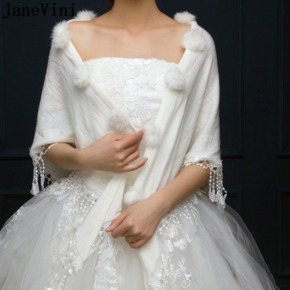 Janevini Ivoor/Rode Bruiloft Kant Bolero Rouge Bontjas Voor Vrouwen Bridal Cape Faux Fur Sjaal Bruid Party Wrap stola Etole Mariage