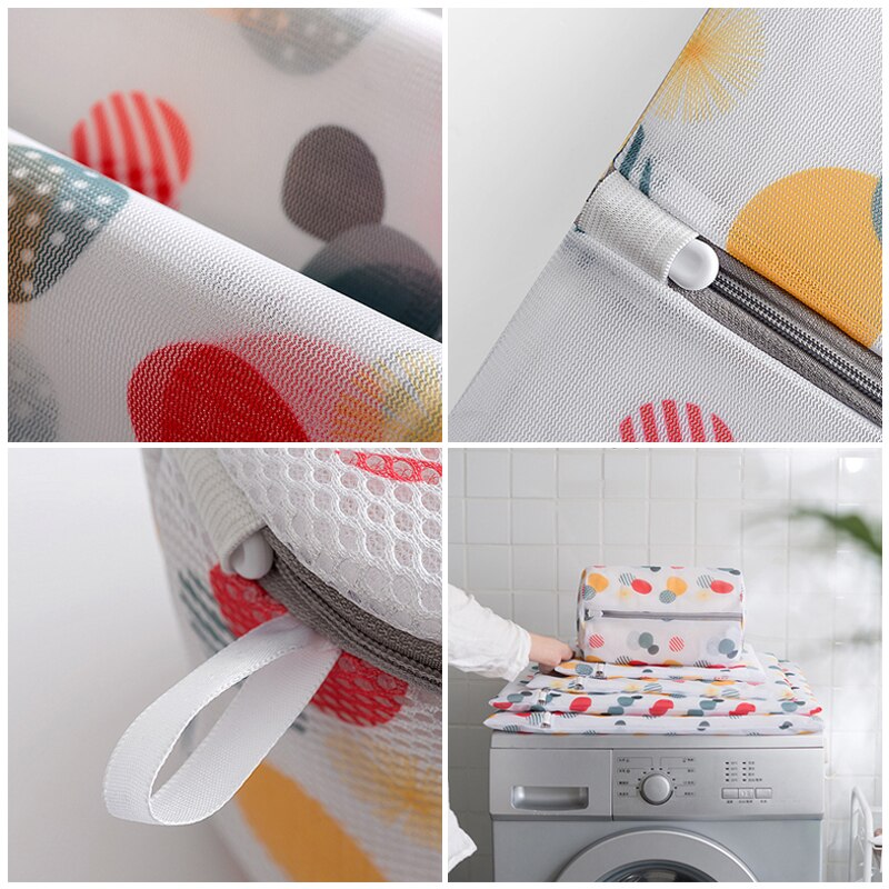 Printing Zip Mesh Laundry Bag Polyester Washing Net Bag For Underwear Sock Washing Machine Pouch Clothes Bra Bags