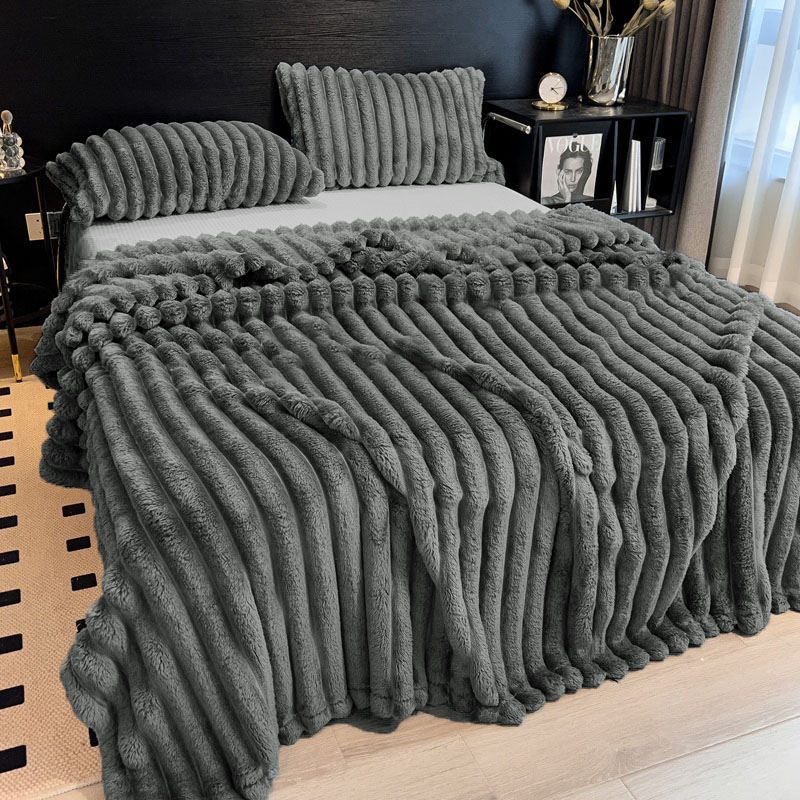1 manta de cama a rayas tamaño King: manta cómoda y suave para mujer, manta de cama ligera de Jacquard acanalado 3D