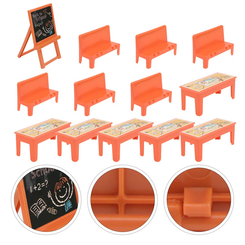 13pcs Mini Landscape Model Classroom Scene Model Blackboard Desk Chair Model
