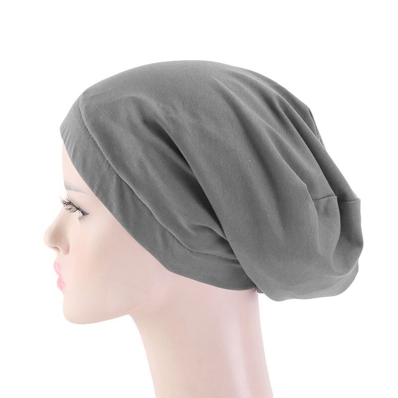 Bonnet en Satin élastique pour femmes musulmanes, Bonnet de perte de cheveux, Skullies, enveloppant la tête, chimio, Cancer, indien, Turban uni, à la: 05 Gray