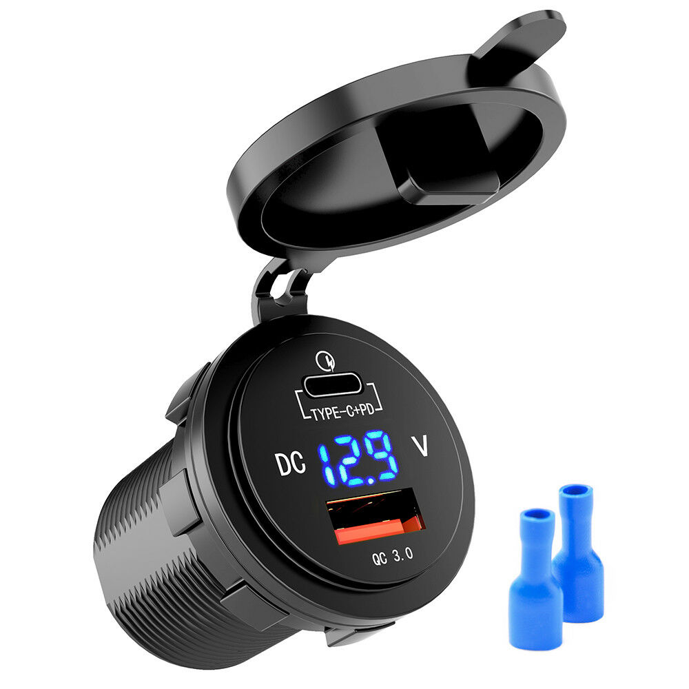 Dubbele usb snellader 3.0 led snellader voor 12v/24v auto's boten motorfietsen suv's bussen vrachtwagens marine auto's  qc 3.0 dubbele usb laders