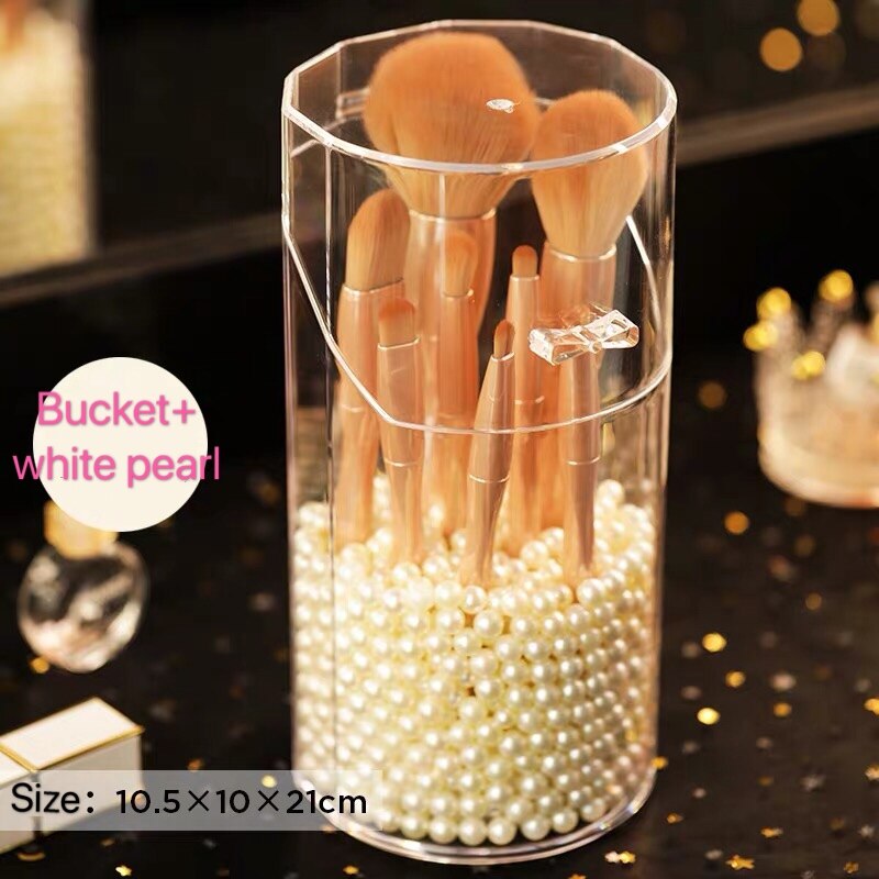 Acryl Make-Up Kwasten Organisator Opbergdoos Cosmetische Make-Up Organizer Helder Make-Up Borstel Houder Pen Houder Zonder Borstel: bucket white pearl