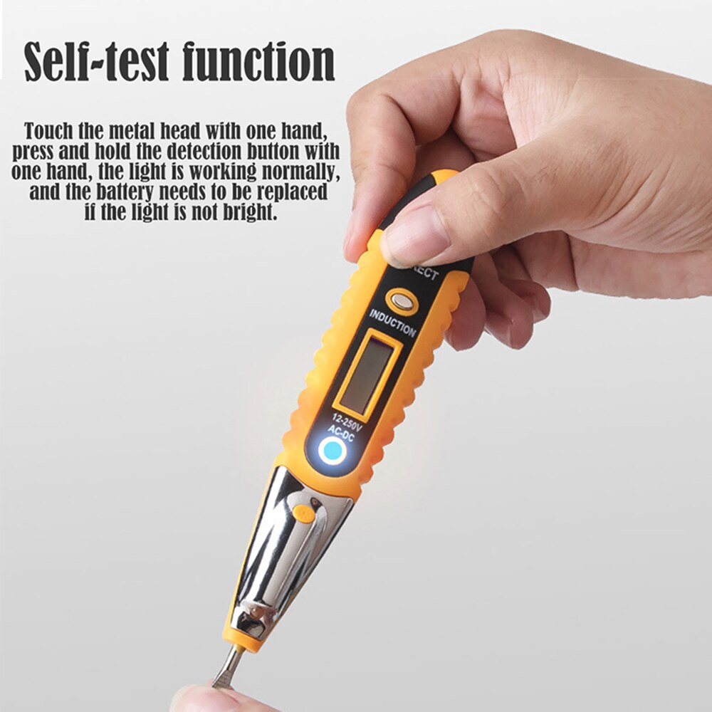 Digital testpenna testare elektrisk lcd-display skruvmejsel spänningsdetektor testpenna ac  dc 12-250v för elektrikerverktyg