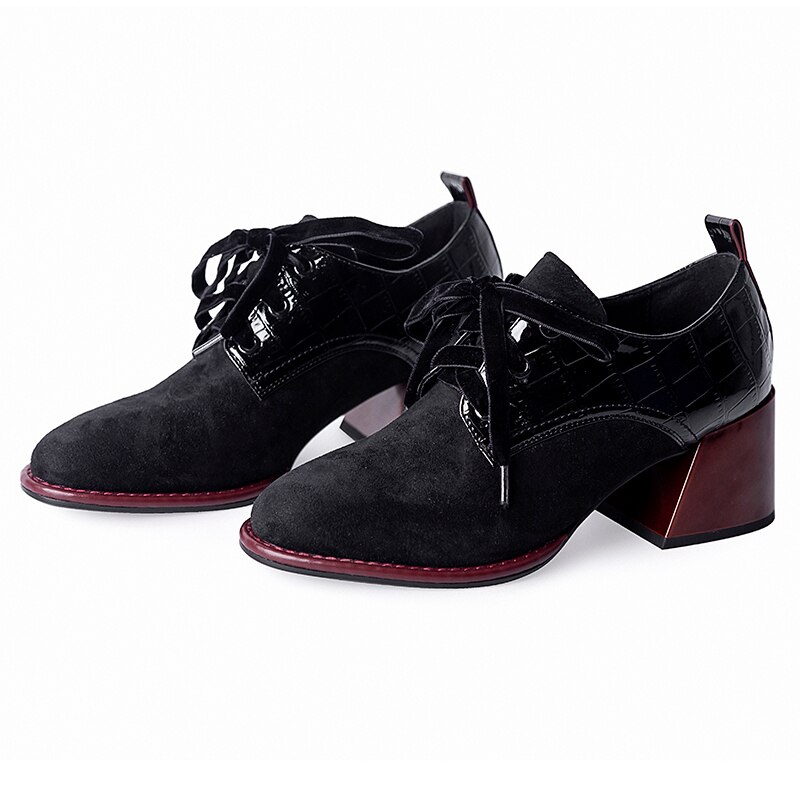 Sophitina kortfattet damepumps spring rund tå tykke hæle kontor karriere pumps snøre sorte sko kvinder  by241: 9.5