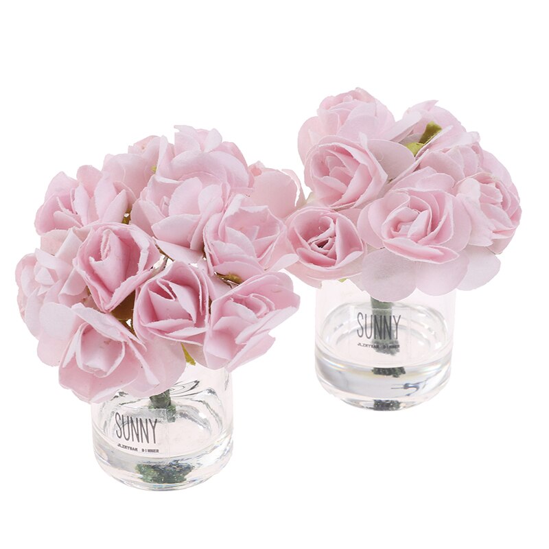 1/12 puppenhaus Miniatur Rosa Rose Glas Flasche Blume Anordnung Wohnkultur