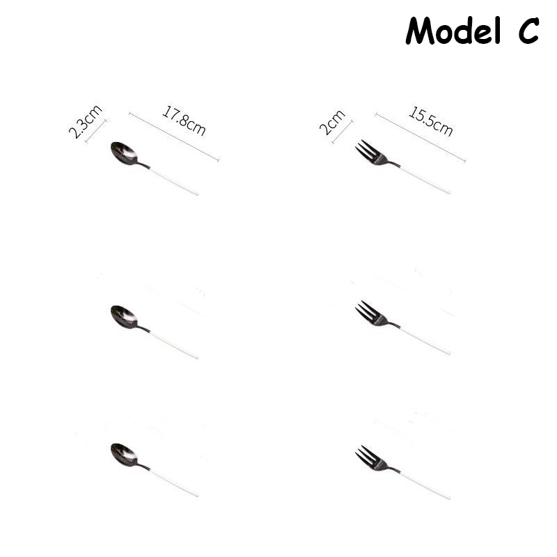 Tenedor principal para carne, cuchillo para sopa, cuchara, juego de cubiertos para café, estilo Simple, tenedores para fruta, postre, cubiertos de la cena en blanco y negro: Model C
