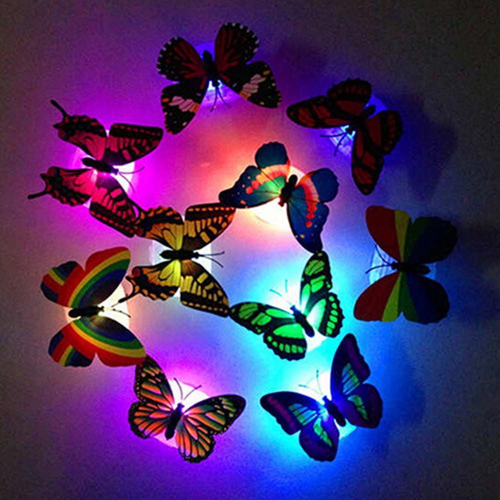 Leuke Gloeiende Vlinder Lamp Creatieve Decoratie Wandlamp Abs Kleur Veranderende Led Nachtlampje Voor Thuis Woonkamer Decorateur