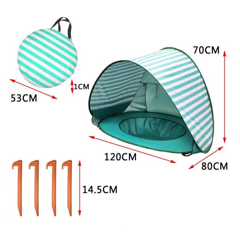 Tenda da spiaggia per bambini tenda da sole per bambini Pop-Up impermeabile tenda da sole protezione UV protezione solare con piscina per bambini campeggio esterno ombrellone spiaggia: Green stripes
