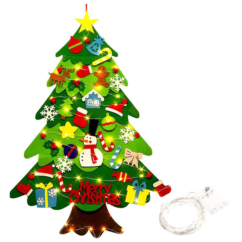 Voelde Kerstboom Met String Licht Opknoping Wanddecoraties (Geen Batterij)