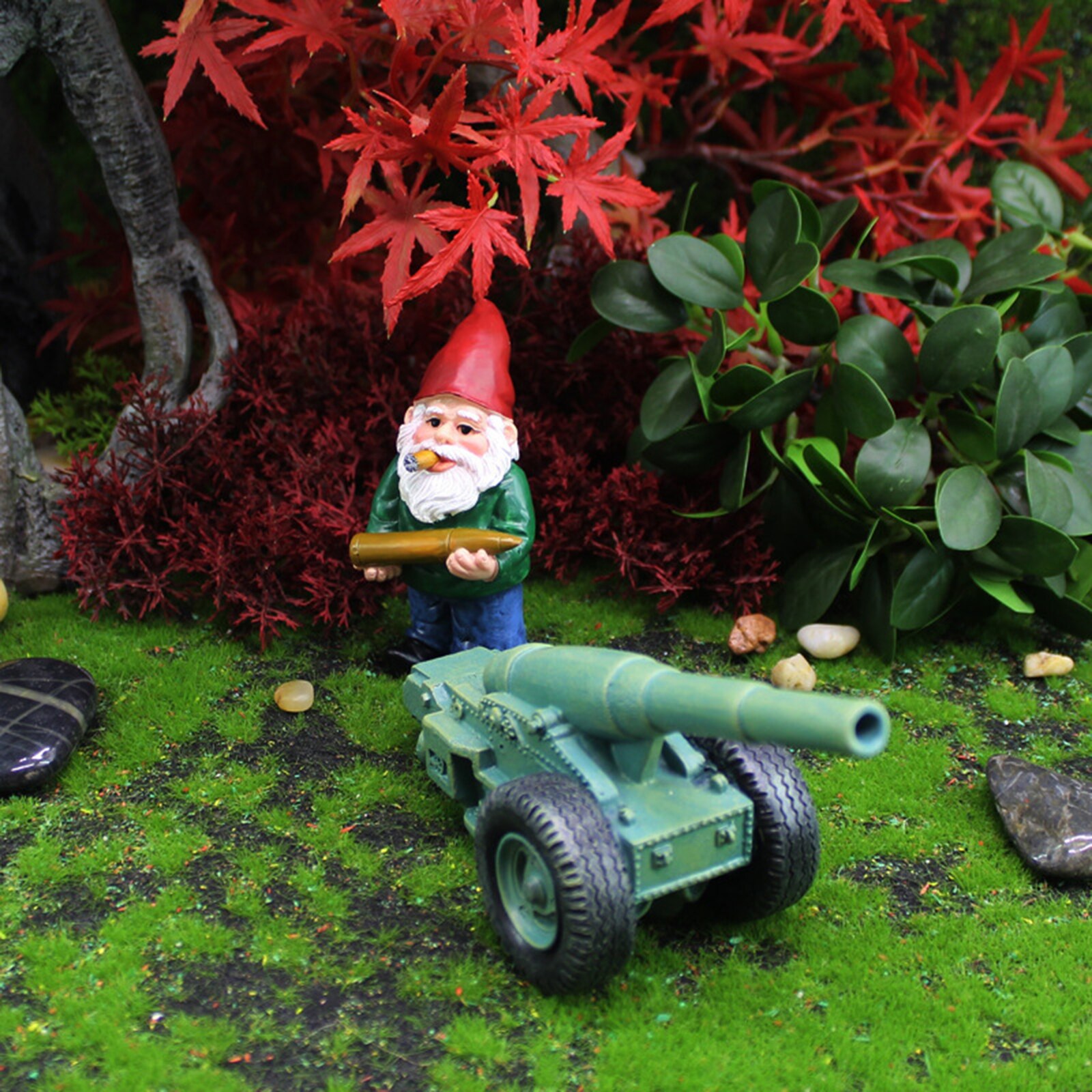 Funny Gnome Ornaments Garden Gnome Statues Resin Dwarf with Cannon Sculpture Yard Decoration Home Garden Statue Decoration