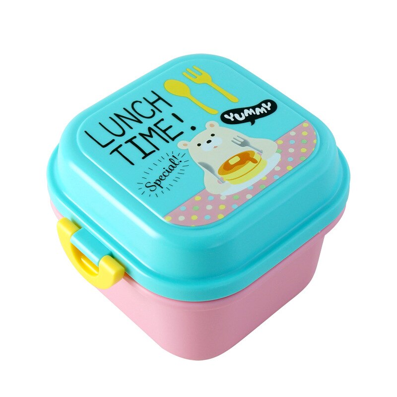 Søt sunn plast dobbel lag matboks tegneserie barn bento bokser matbeholder barn matboks bpa gratis: 720ml blå