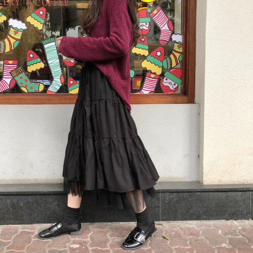 Boho lang nederdel kvinder nederdele harajuku koreansk stil sort maxi nederdel til teenagere højtaljet skolenederdele – Grandado