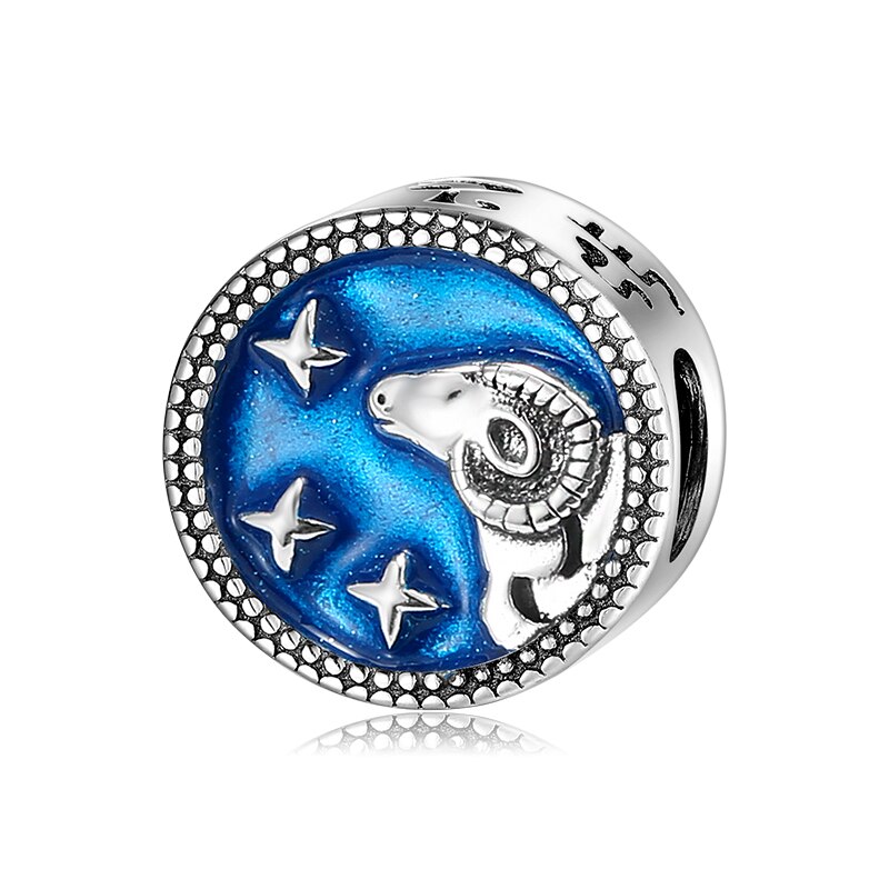 100% reale 925 Sterling Silver Zodiacale Toro Virgo Branelli di Fascino 12 Costellazione Fit Originale JIUHAO del Braccialetto del braccialetto Gioielli FAI DA TE: Aries