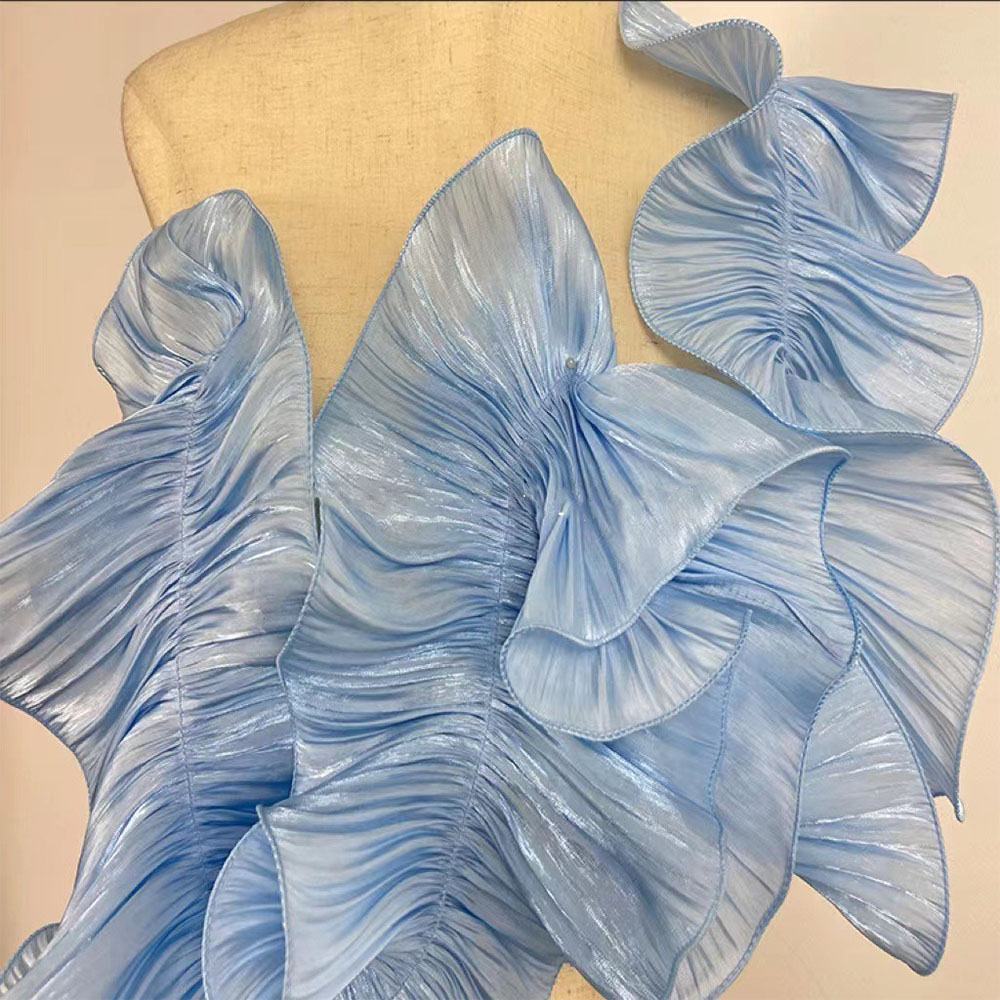 1Yard Ruche Glanzend Satijn Plooi Kant Versieringen Stof Voor DIY Naaien Meisje Jurk Boeket Lint Gordijn Rand Zoom Home Party bekleding: LICHTBLAUW