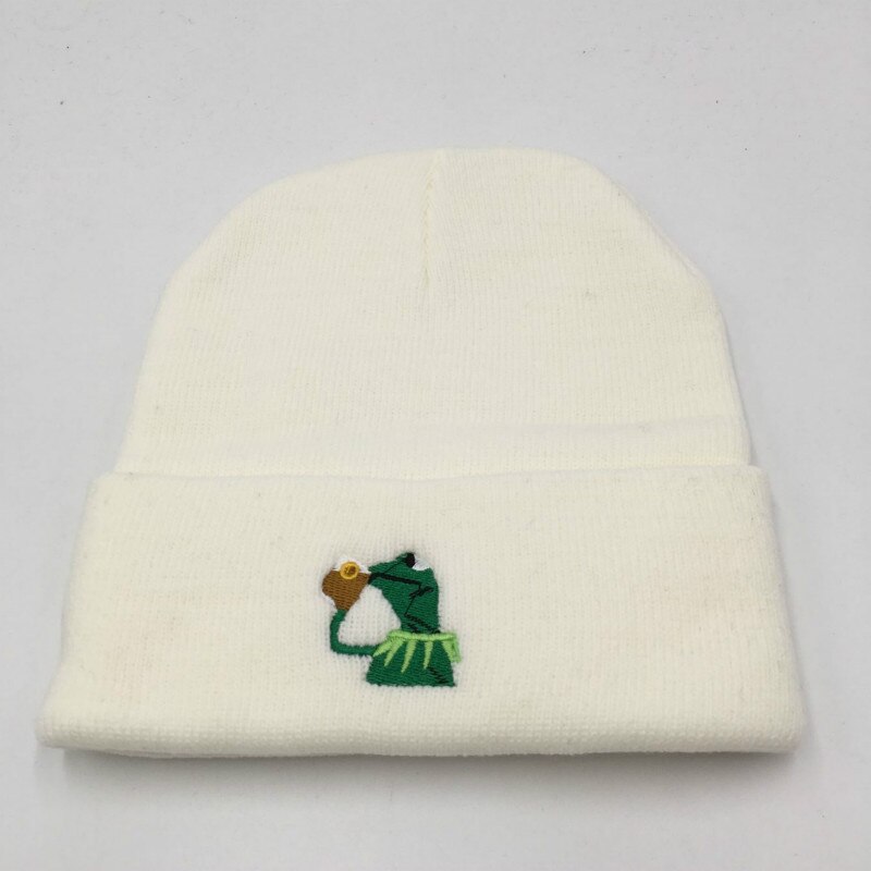 Kikker Uitglijden Thee Winter Hoed Mannen Gebreide Mutsen Unisex Vrouwen Kous Hoed Motorkap Outdoor Sport Ski Hat Cap: WHITE