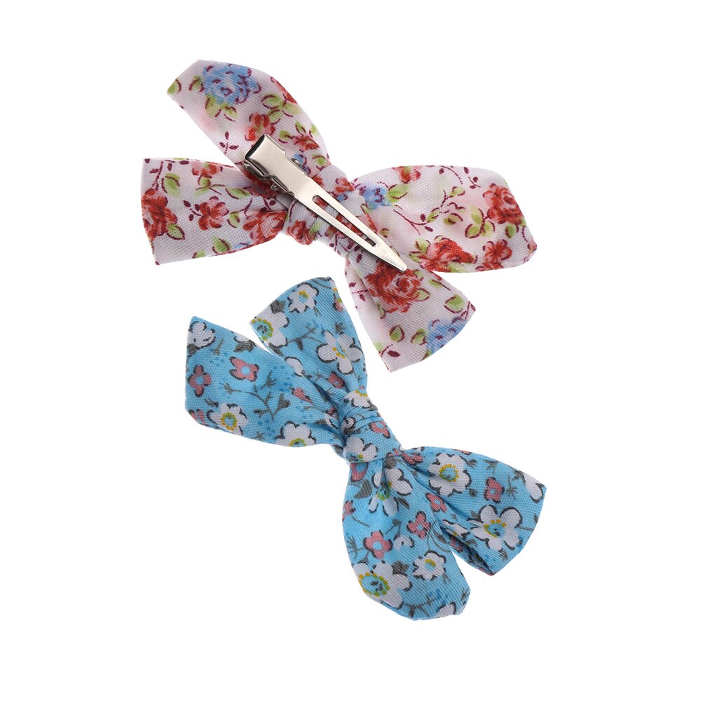 2Pcs Baby Meisjes Afdrukken Bloem Bohemien Mode Boog Bb Hair Clips Kinderen Leuke Katoenen Haarspelden Metalen Baret Haar Accessoires
