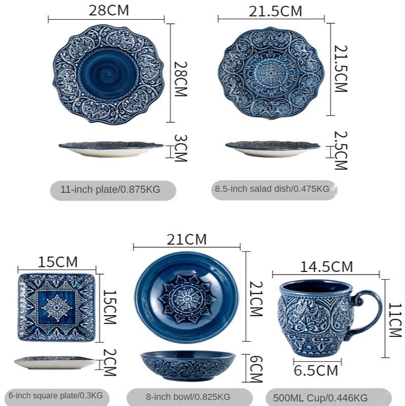 Ensemble complet de vaisselle, vaisselle créative, combinaison ménagère, assiette en céramique, Style Baroque, couverture, assiette en relief, vaisselle