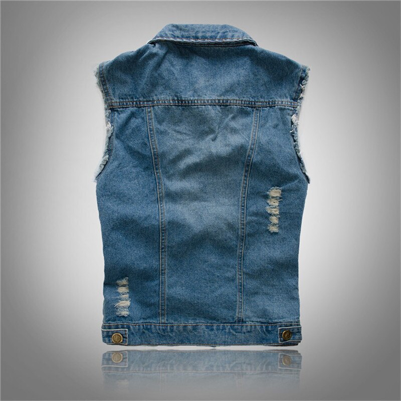 Spring Ripped Jean Jacket Mens Denim Vest Hip Hop Jean Waistcoat Men Classic Cowboy Sleeveless Jacket Male Summer Tank Plus Size