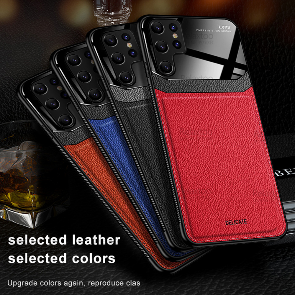 For Samsung Galaxy S22 Ultra Case Leather Plexiglass Protection Cover For Samsung22 Plus S 22 5G Silicone Frame Bumper Fundas
