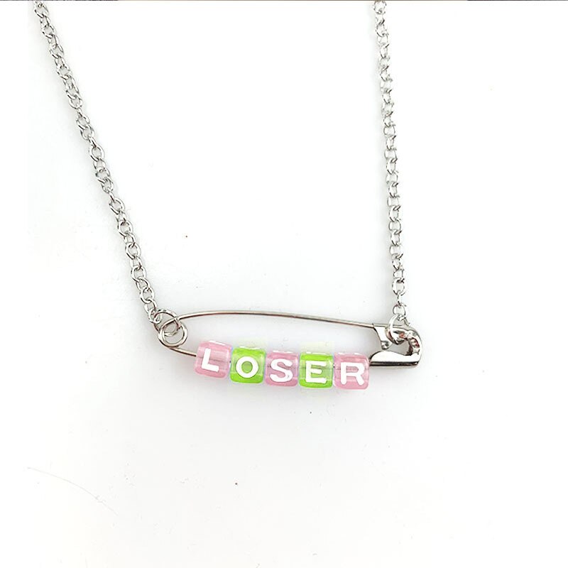 Funny Loser Letter Pins Cube Transparent Pendant Necklace For Women Girl Friends Cool Unique Punk Geometric Choker Necklace: B