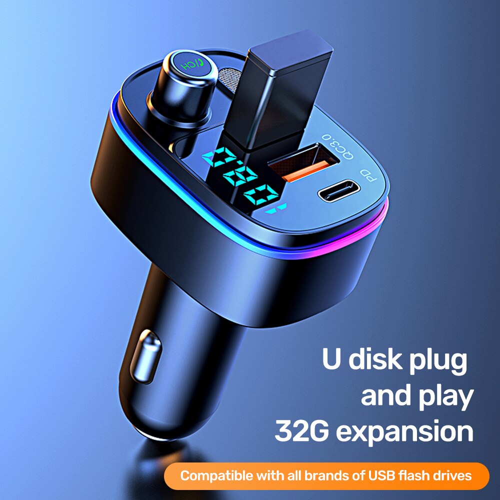 Usb car charger bluetooth 5,0 fm transmitter hands-free quick charge type-c pd  qc 3,0 usb charger adapter for iphone 12, samsung 11