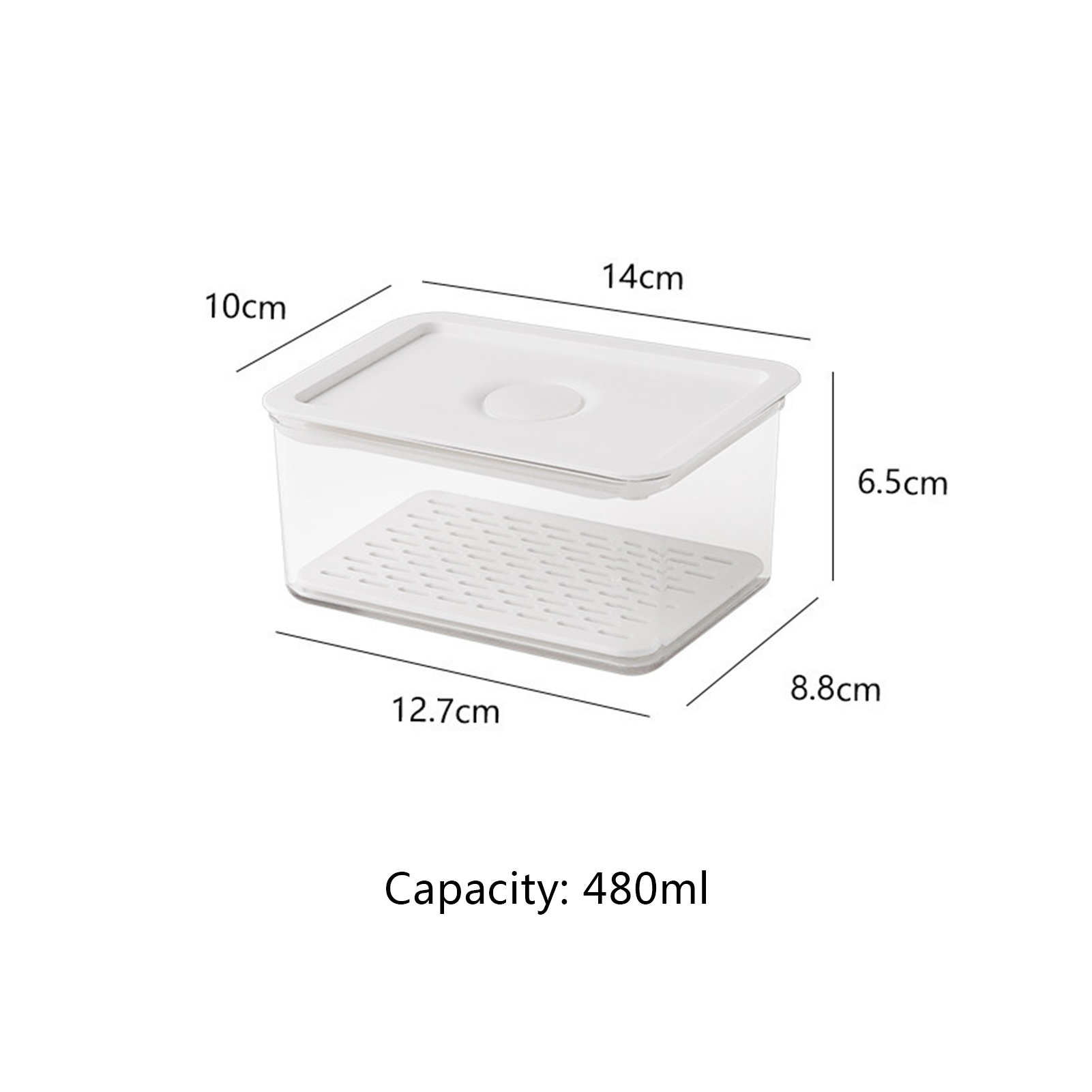 Refrigerator PET Food Storage Box Container With Lid And Divider Large Capacity Fridge Organizer: Small 480ml