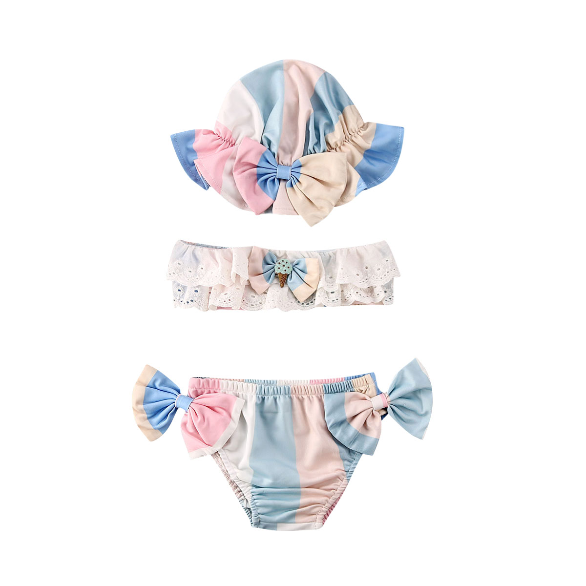 3Pcs Peuter Baby Meisjes Kids Badpak Badmode Badpak Tankini Bikini Sets: Blauw / 12m