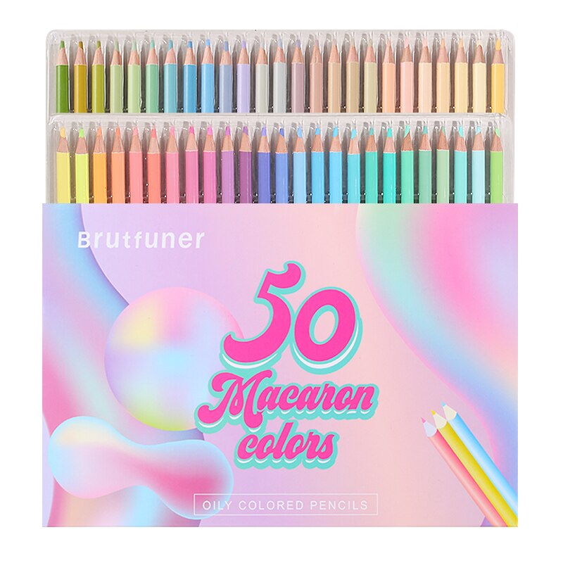 Brutfuner 12/48/72/120/160/180/260 Colors Oil Colored Pencils Set Drawing Sketch Colour Pencil For School Student Art Supplies: 50 Macaron Colors