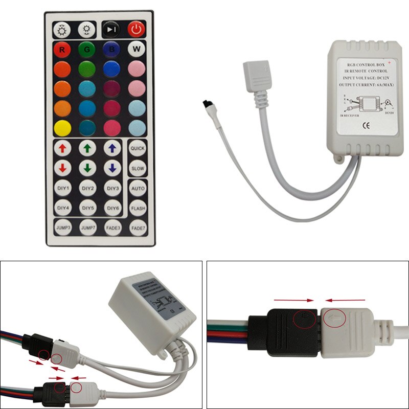 goolook IR 44keys Remote Controller Box Dimmer RGB 24keys Controller For 5050 3528 LED strip DC12V Double Door Output