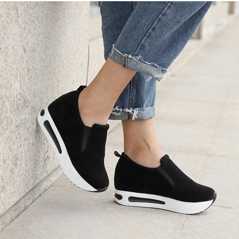 Lente Vrouwen Schoenen Platform Klimplanten Vrouwelijke Slip Op Mocassins Suède Elastische Band Naaien Casual Schoenen Dames Schoenen