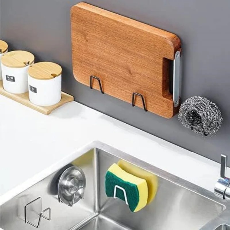 Ganchos de pared de acero inoxidable para fregadero, soporte de esponja autoadhesivo, organizador de cocina, estante de secado de drenaje, ganchos de pared, Bola de alambre, almacenamiento de trapo